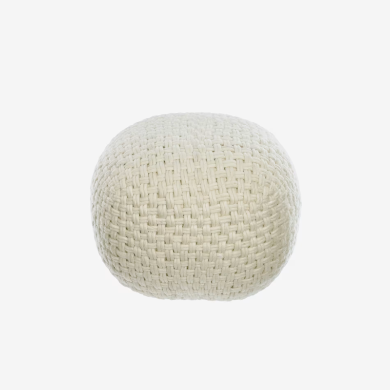 Puf Betty redondo 100% lana en color blanco